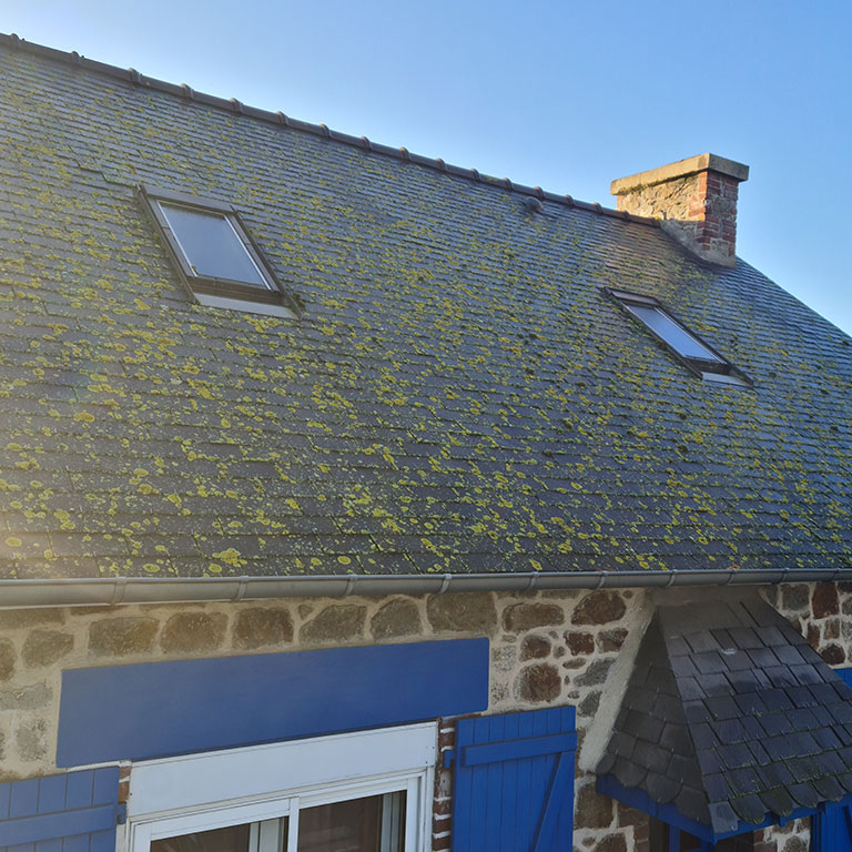 Traitement antimousse et hydrofuge toiture ardoise à Erdeven avant